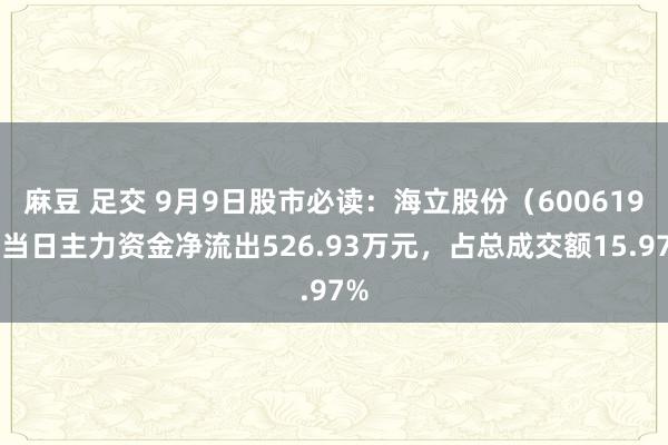 麻豆 足交 9月9日股市必读：海立股份（600619）当日主力资金净流出526.93万元，占总成交额15.97%