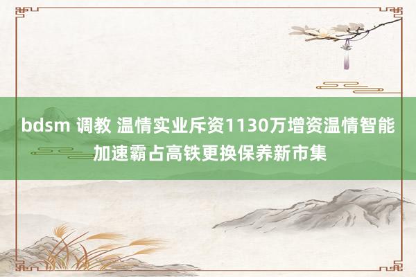 bdsm 调教 温情实业斥资1130万增资温情智能 加速霸占高铁更换保养新市集