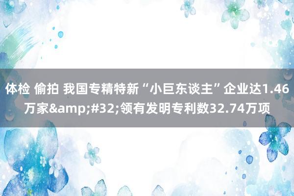 体检 偷拍 我国专精特新“小巨东谈主”企业达1.46万家&#32;领有发明专利数32.74万项