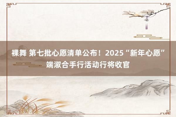 裸舞 第七批心愿清单公布！2025“新年心愿”端淑合手行活动行将收官